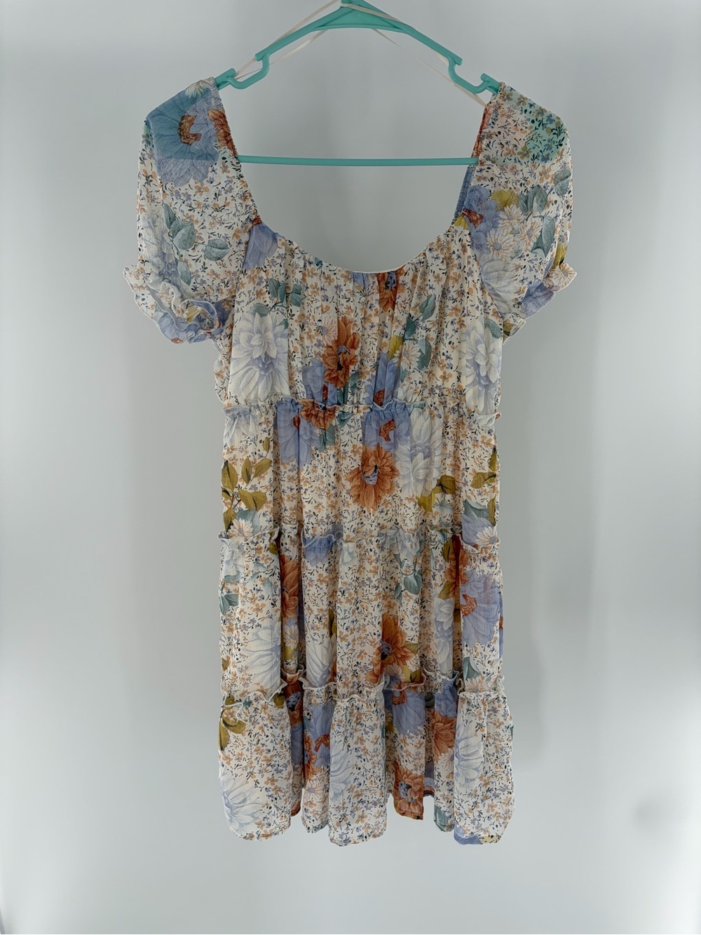 Love Tree Floral Tiered Dress in Cream, Blue & Rust - Picture 1 of 3